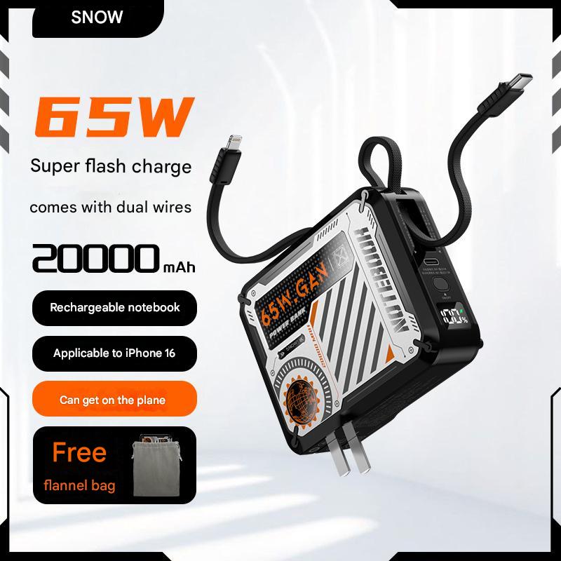 65W charger with built-in 20000mAh three in one cable