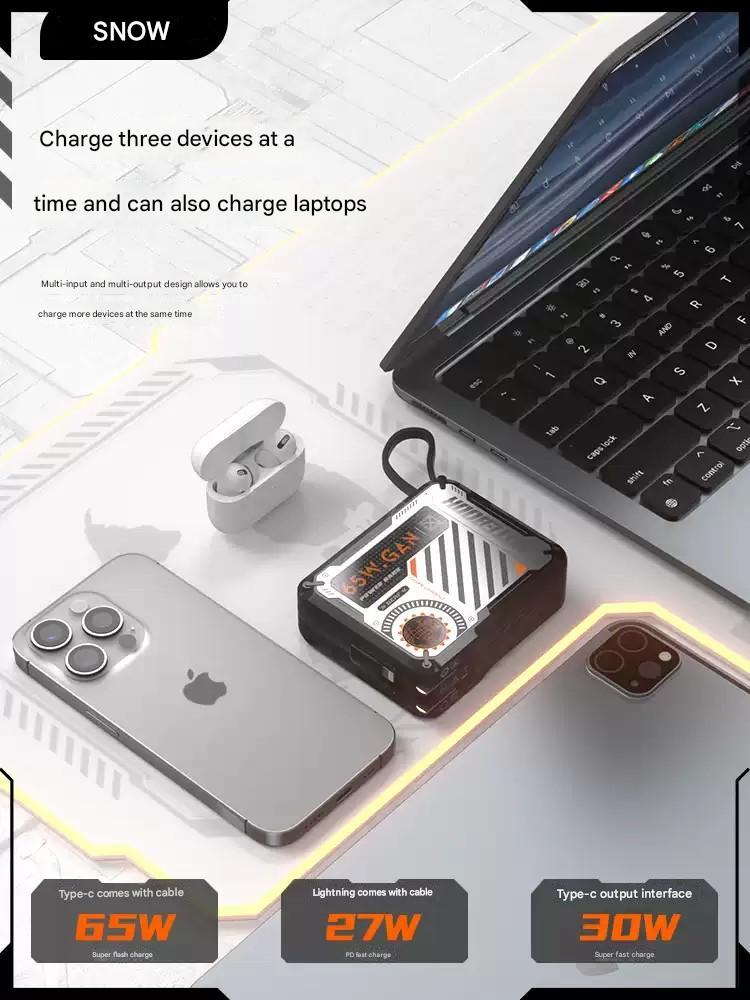 65W charger with built-in 20000mAh three in one cable