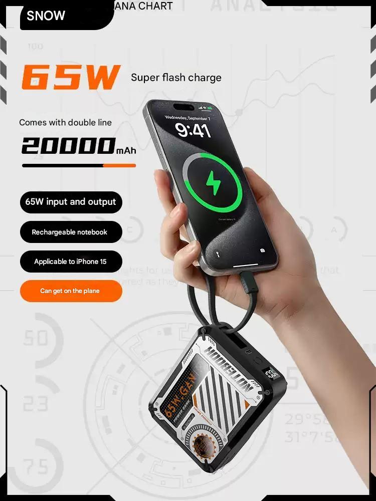 65W charger with built-in 20000mAh three in one cable