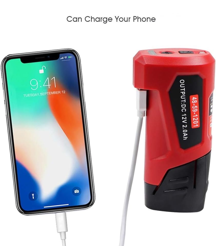 WINUNIK USB Power Source for Milwaukee M12 48-59-1201 49-24-2310 USB Charging Adapter 10.8V/12V Heated Jacket Power Source Li-ion Battery Power Source