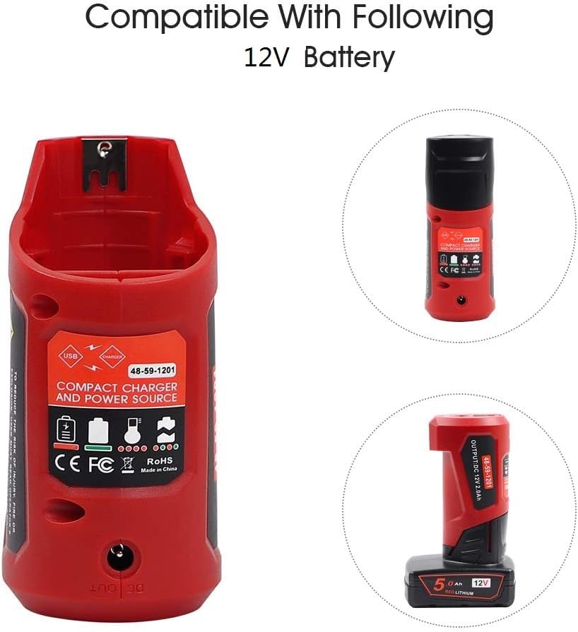 WINUNIK USB Power Source for Milwaukee M12 48-59-1201 49-24-2310 USB Charging Adapter 10.8V/12V Heated Jacket Power Source Li-ion Battery Power Source