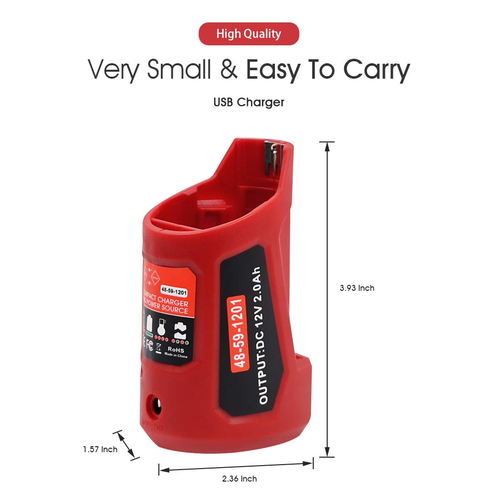 WINUNIK USB Power Source for Milwaukee M12 48-59-1201 49-24-2310 USB Charging Adapter 10.8V/12V Heated Jacket Power Source Li-ion Battery Power Source