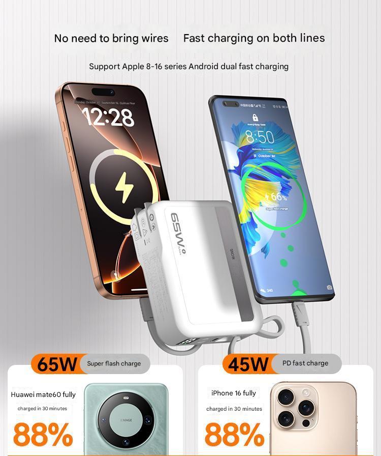 20000mAh large capacity 65W with built-in AC plug