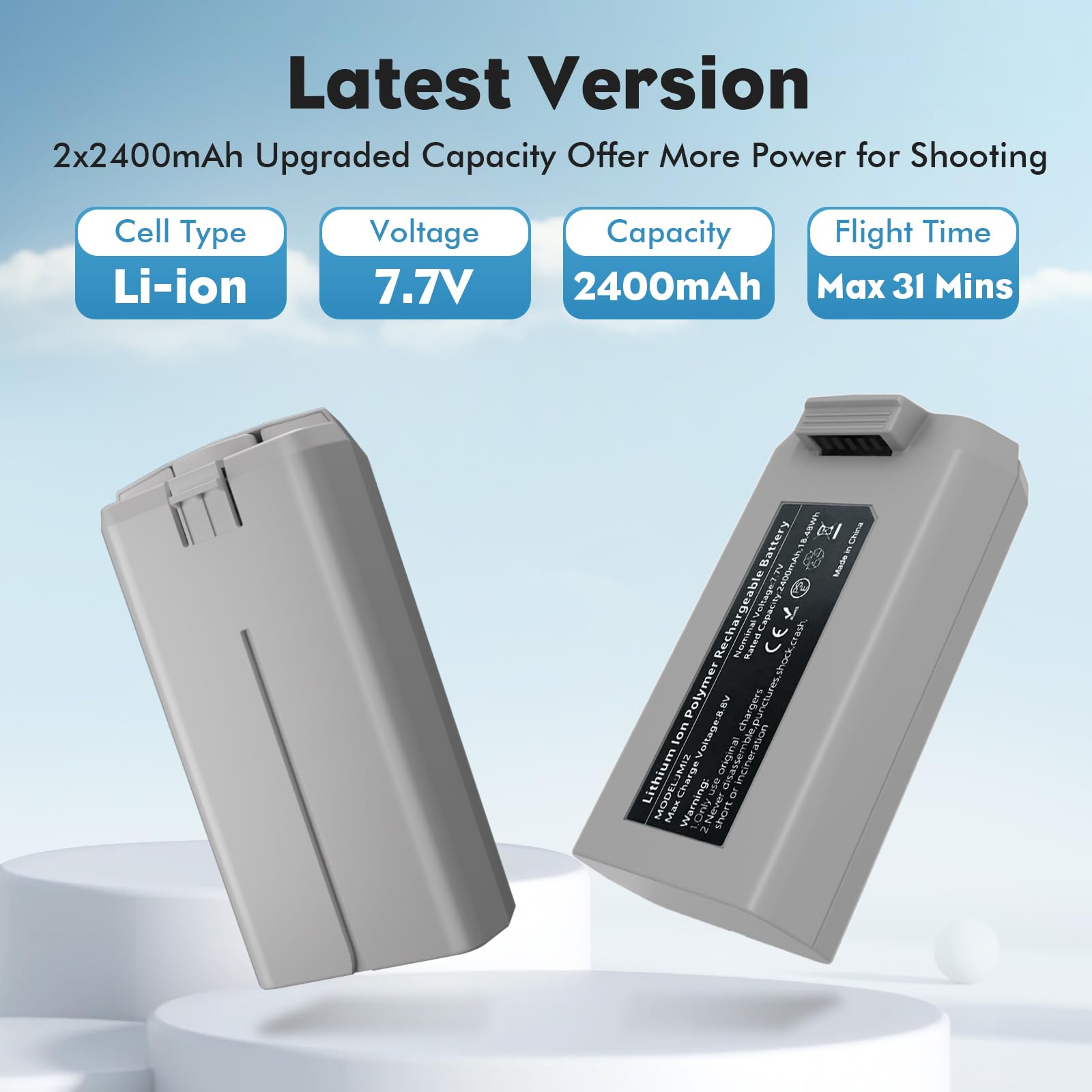 Mini 4K/Mini 2 Series Intelligent Flight Battery(2 Packs) with Two-Way Charging Hub Compatible with DJI Mini 4K/Mini 2/Mini 2 SE/Mini SE,2400mAh 31 Mins Flight Time