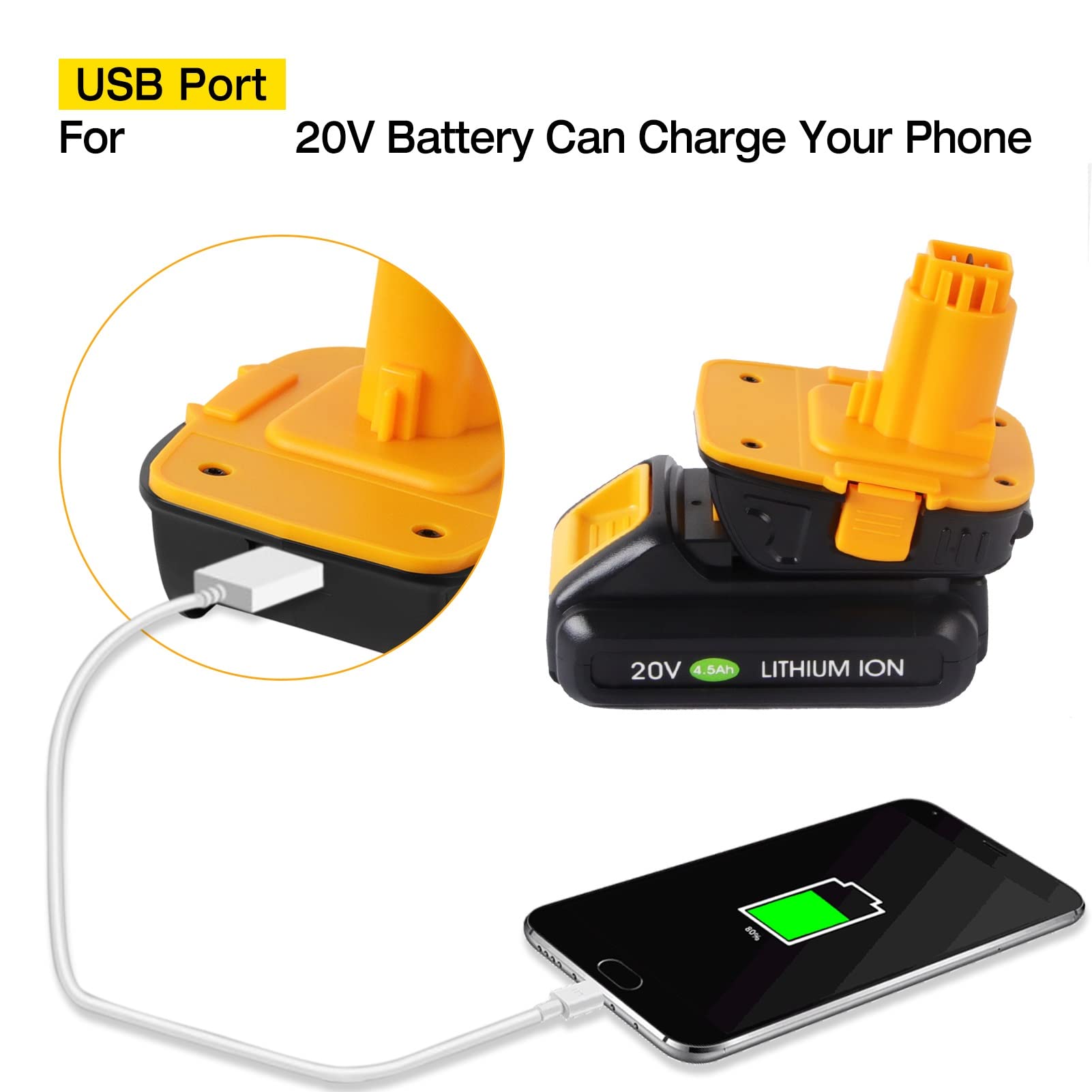 WINUNIK DCA1820 Battery Adapter for Dewalt 20V to 18V Adapter, Convert 20V Battery DCB200 DCB201 DCB609 for Dewalt 18V Battery DC9096 DC9098 DW9096 DW9099 with USB Port