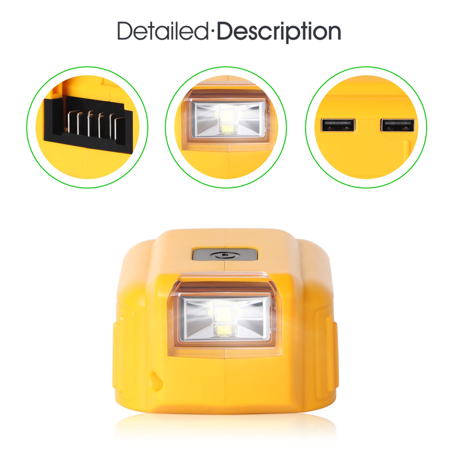 WINUNIK USB Adapter Charger for Dewalt 20V Battery, Dual USB Charger & 12V DC Port & LED Work Light - Compatible with Dewalt 20V Batteries