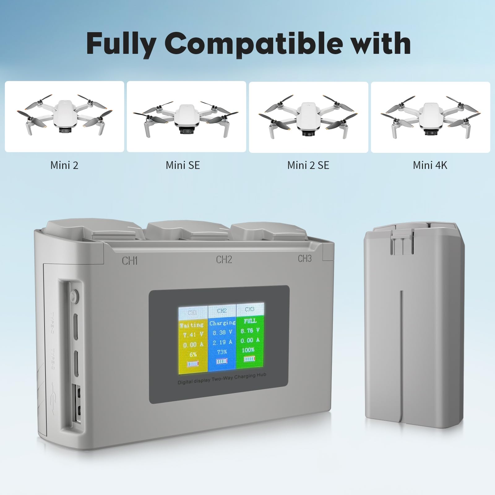 Mini 4K/Mini 2 Series Intelligent Flight Battery(2 Packs) with Two-Way Charging Hub Compatible with DJI Mini 4K/Mini 2/Mini 2 SE/Mini SE,2400mAh 31 Mins Flight Time