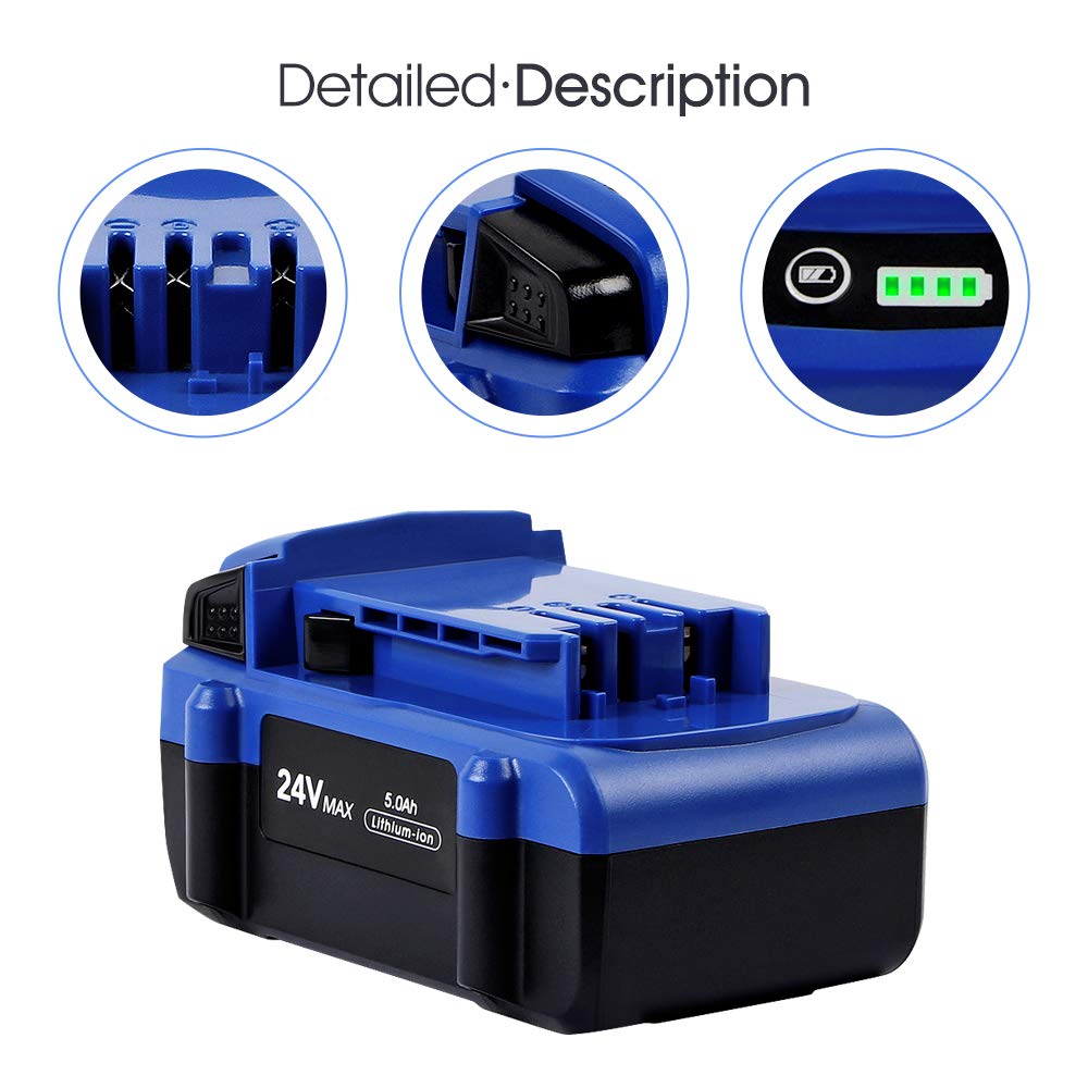 2PACK WINUNIK 24V 5000mAh Lithium-ion Battery for Kobalt 24V Max KB624-03 KB524-03 KB424-03 KB224-03 KB124-03 0673802 1051230 Lithium Ion Cordless Tools BatteryăNOT Fit Snow Joe &Sun Joe 24V Toolsă