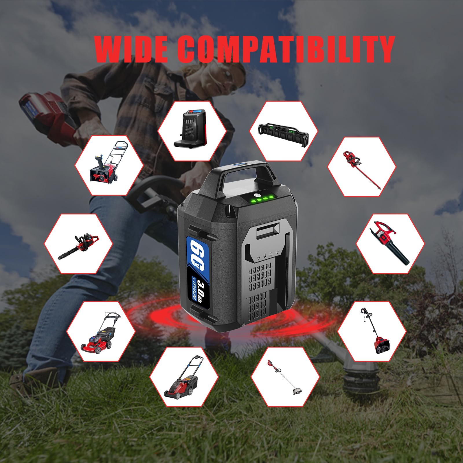 WINUNIK 60V 3.0Ah Lithium Ion Replacement Battery for Toro 60V Battery Compatible with 88620 88675 L108 L324 L135 Li-ion Battery Flex-Force Power System