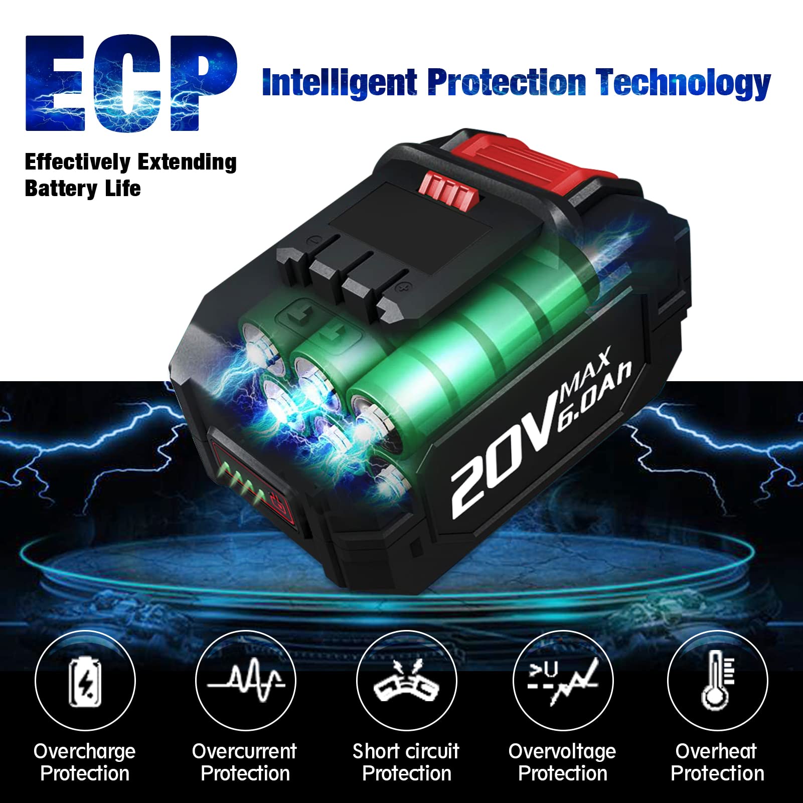 WINUNIK 20V 6.0Ah Lithium-Ion Battery Replace for KIMO 20V Battery, Compatible with KIMO 20V Drill Driver, Leaf Blower, Angle Grinder, Reciprocating Saw, Oscillating Tool, Brad Nailer,Fast Charge