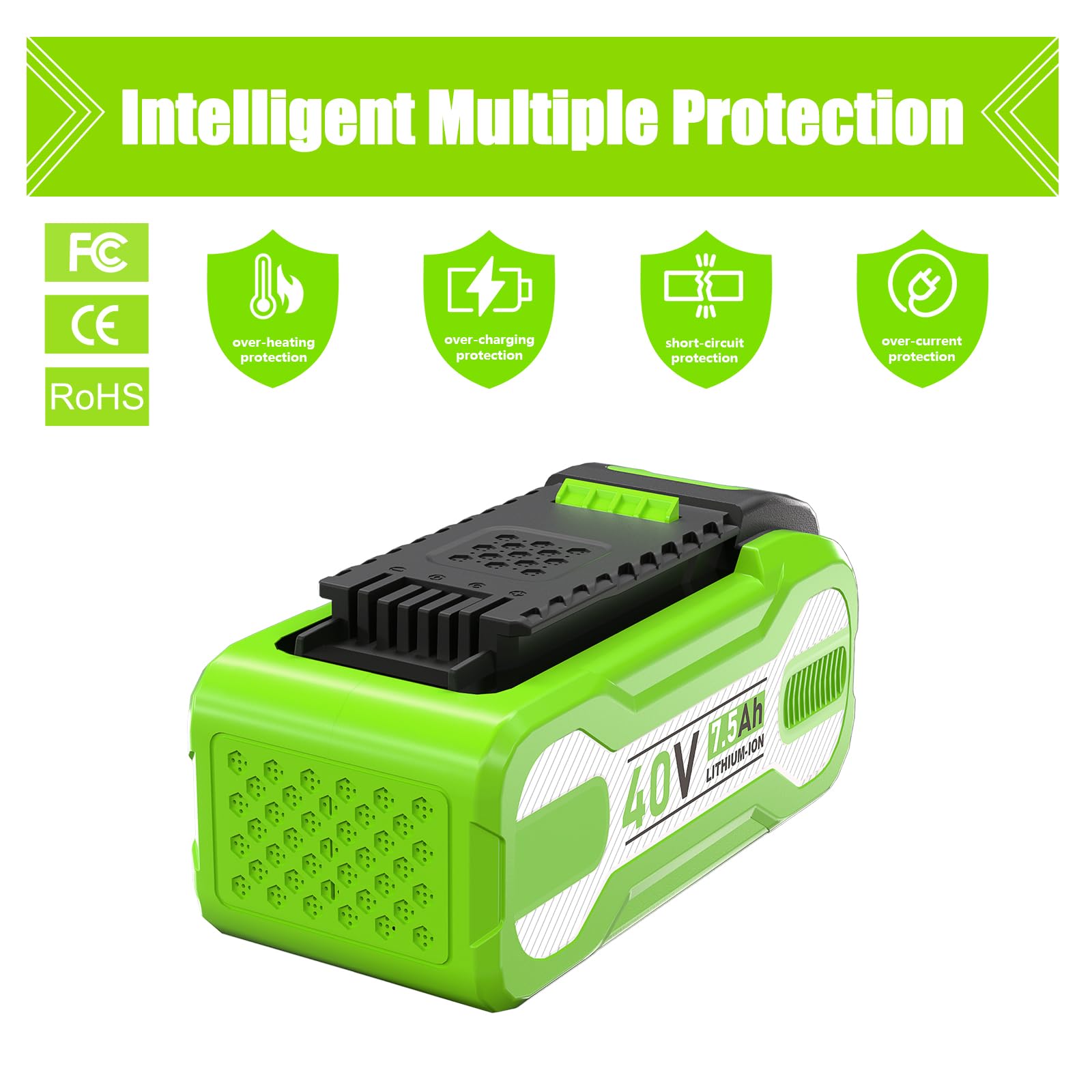 WINUNIK 40V 7.5Ah Battery Replacement for GreenWorks 40V Battery 29472 29462 Batteries Compatible with GreenWorks 40 Volt G-MAX Power Tools 29252 20202 22262 25312 25322 20642 22272 27062 21242