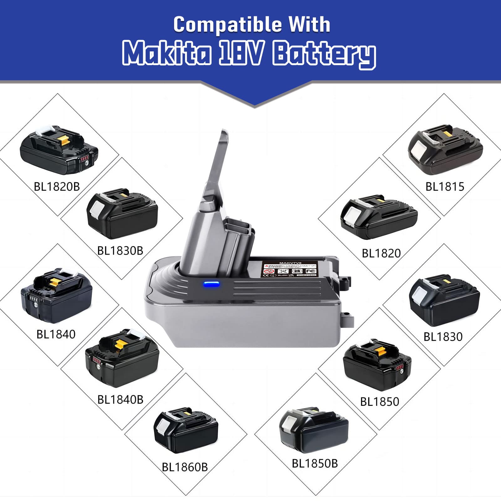 WINUNIK V7/V8 Battery Adapter for DYS V7/V8 Series Vacuum Cleaner,Convert for Makita 18V Battery BL1850 BL1815 BL1830 to Replace for DYS V7/V8 Series Vacuum Cleaner Battery