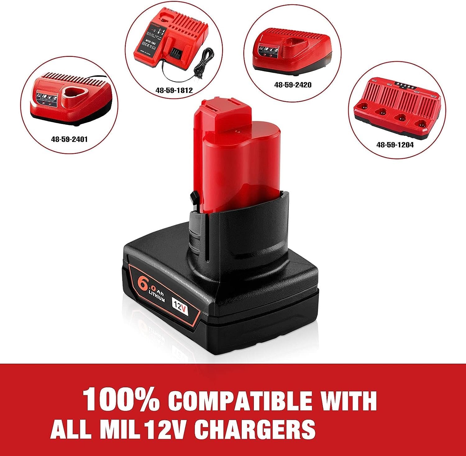 2Pack WINUNIK 6000mAh 12V Lithium Battery Replacement for Milwaukee 12V Battery XC 48-11-2440 48-11-2402 48-11-2460 12Volt Milwaukee Tools