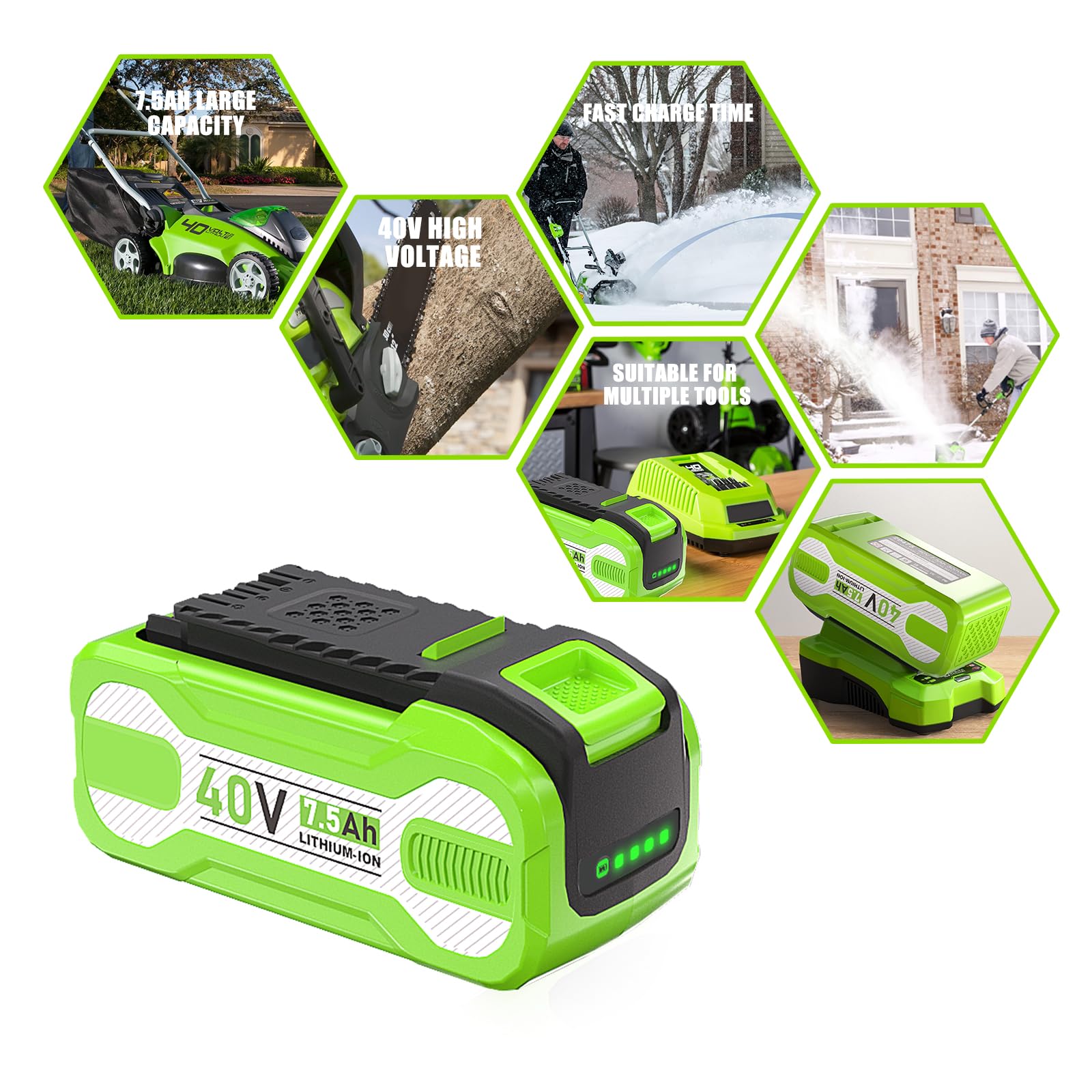 WINUNIK 40V 7.5Ah Battery Replacement for GreenWorks 40V Battery 29472 29462 Batteries Compatible with GreenWorks 40 Volt G-MAX Power Tools 29252 20202 22262 25312 25322 20642 22272 27062 21242