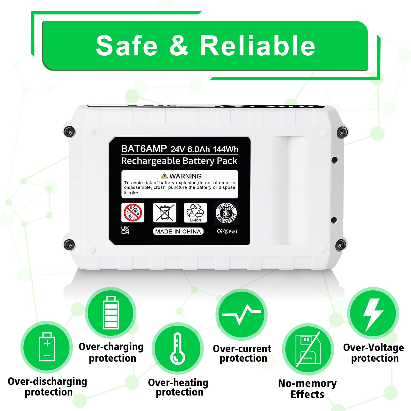 2PACK WINUNIK 6.0Ah 24V Lithium Ion Replacement Battery for Snow Joe and Sun Joe iON+ System 24V Battery 24BAT-LTX 24VBAT-LTW 24VBAT-LTE 24VBAT-LT 24VBAT 24VBAT-XR