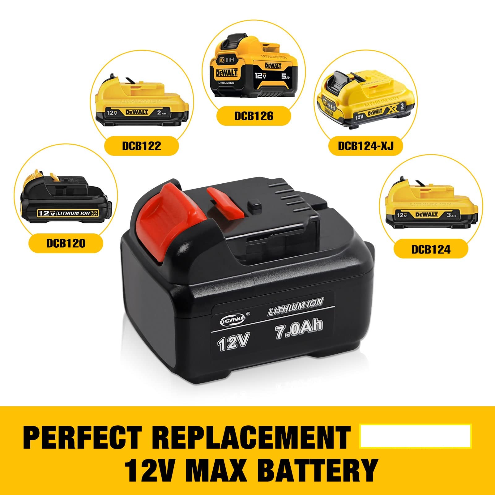 WINUNIK Replacement for Dewalt 12V Lithium Ion Battery, 7000mAh Replace for Dewalt DCB120 DCB123 DCB127 12-Volt Max Lithium-ion Battery, Higher Capacity Suit All Dewalt 12V Power Tools