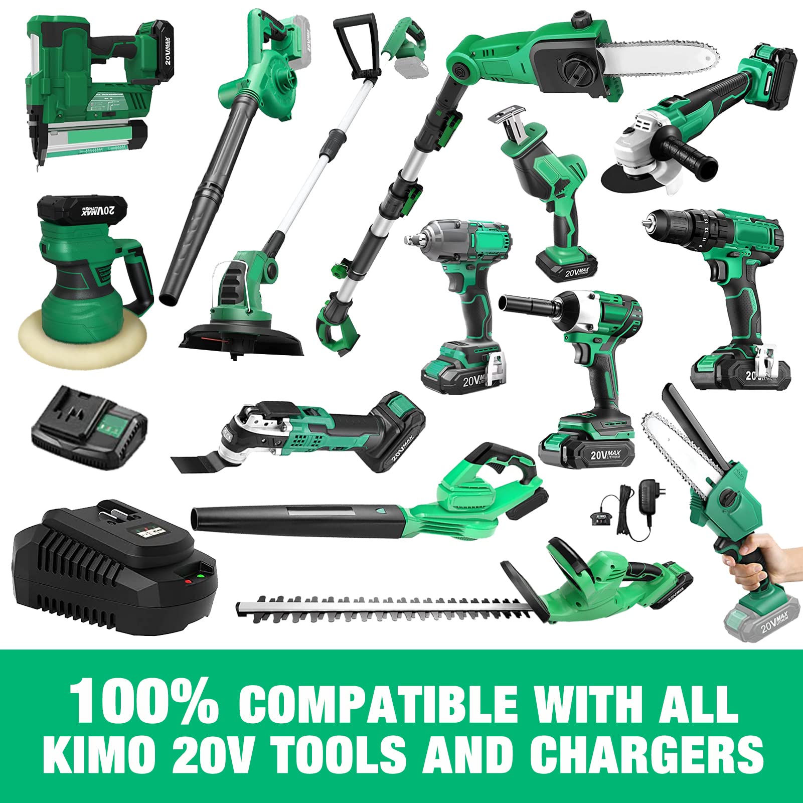 2Pack WINUNIK 20V 3.0Ah Lithium-Ion Battery Replace for KIMO 20V Battery, Compatible with KIMO 20V Drill Driver, Leaf Blower, Angle Grinder, Reciprocating Saw, Oscillating Tool, Brad Nailer,Fast Charge
