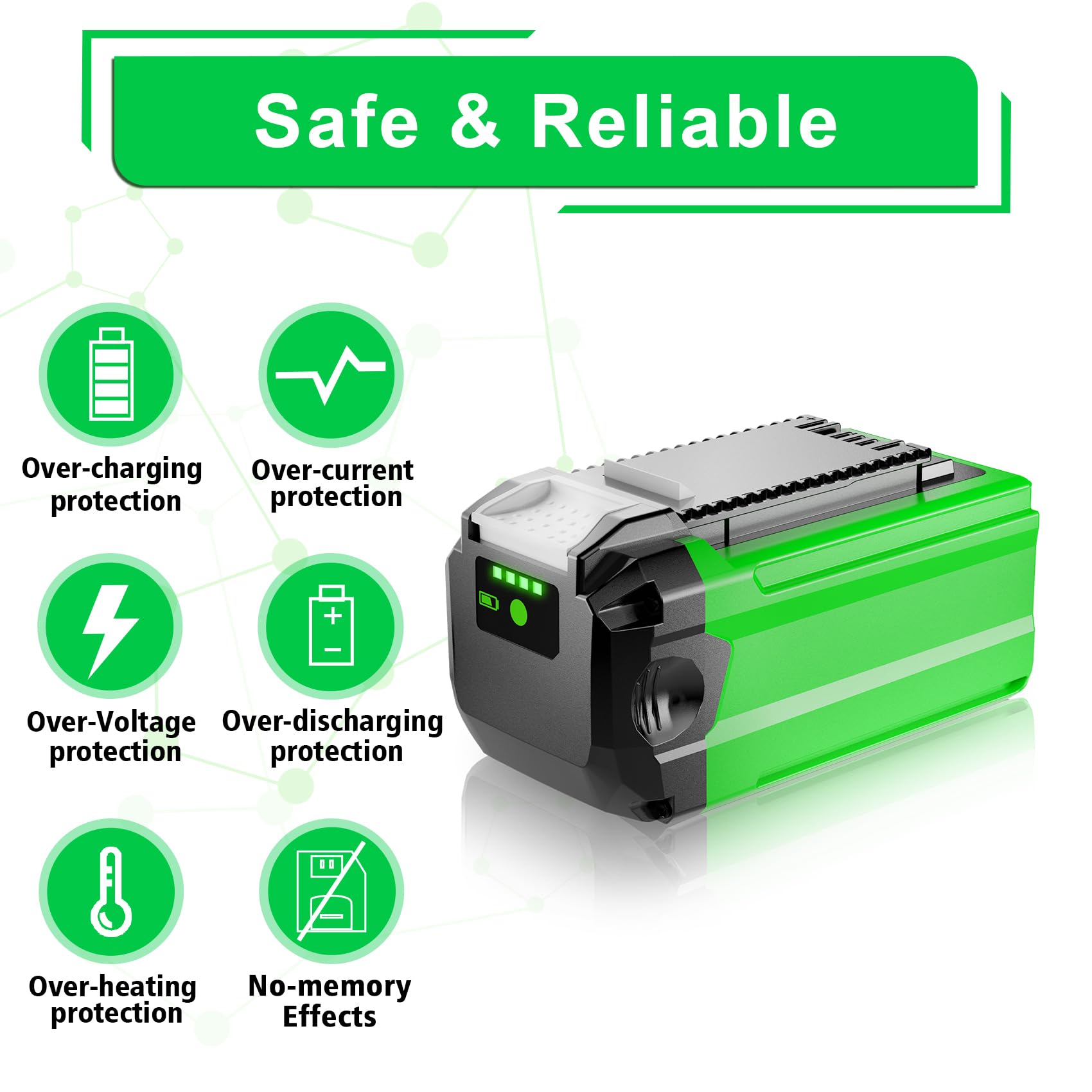 WINUNIK 40V 6.0Ah Replacement for GreenWorks 40V Battery 29472 29462 Battery GreenWorks 40V G-MAX Power Tools 29252 20202 22262 25312 25322 20642 22272 27062 21242