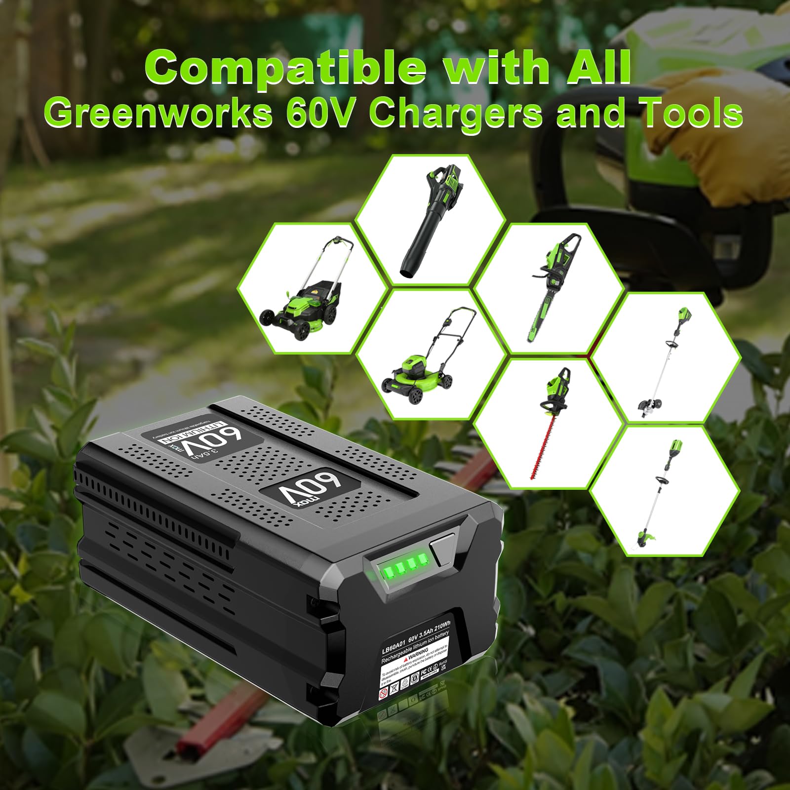 WINUNIK 60V 3.5Ah Lithium Ion Replacement Battery for Greenworks Pro 60V Battery LB60A03 LB60A02 LB60A00 Compatible with Greenworks 60V Cordless Power Tool Batteries