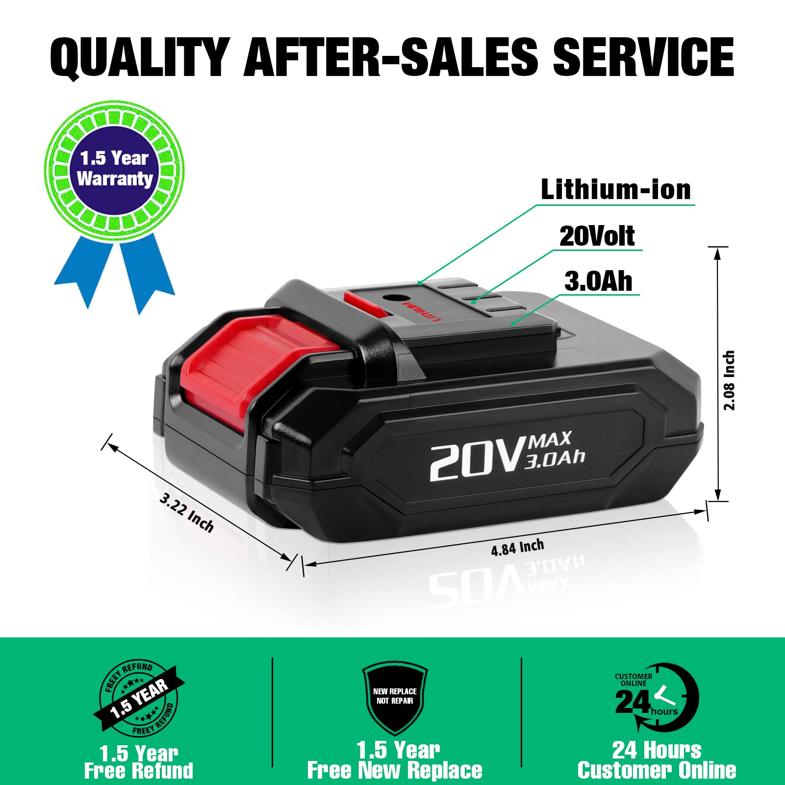 WINUNIK 20V 3.0Ah Lithium-Ion Battery Replace for KIMO 20V Battery,Compatible with KIMO 20V Drill Driver, Leaf Blower, Angle Grinder, Reciprocating Saw, Oscillating Tool, Brad Nailer,Fast Charge