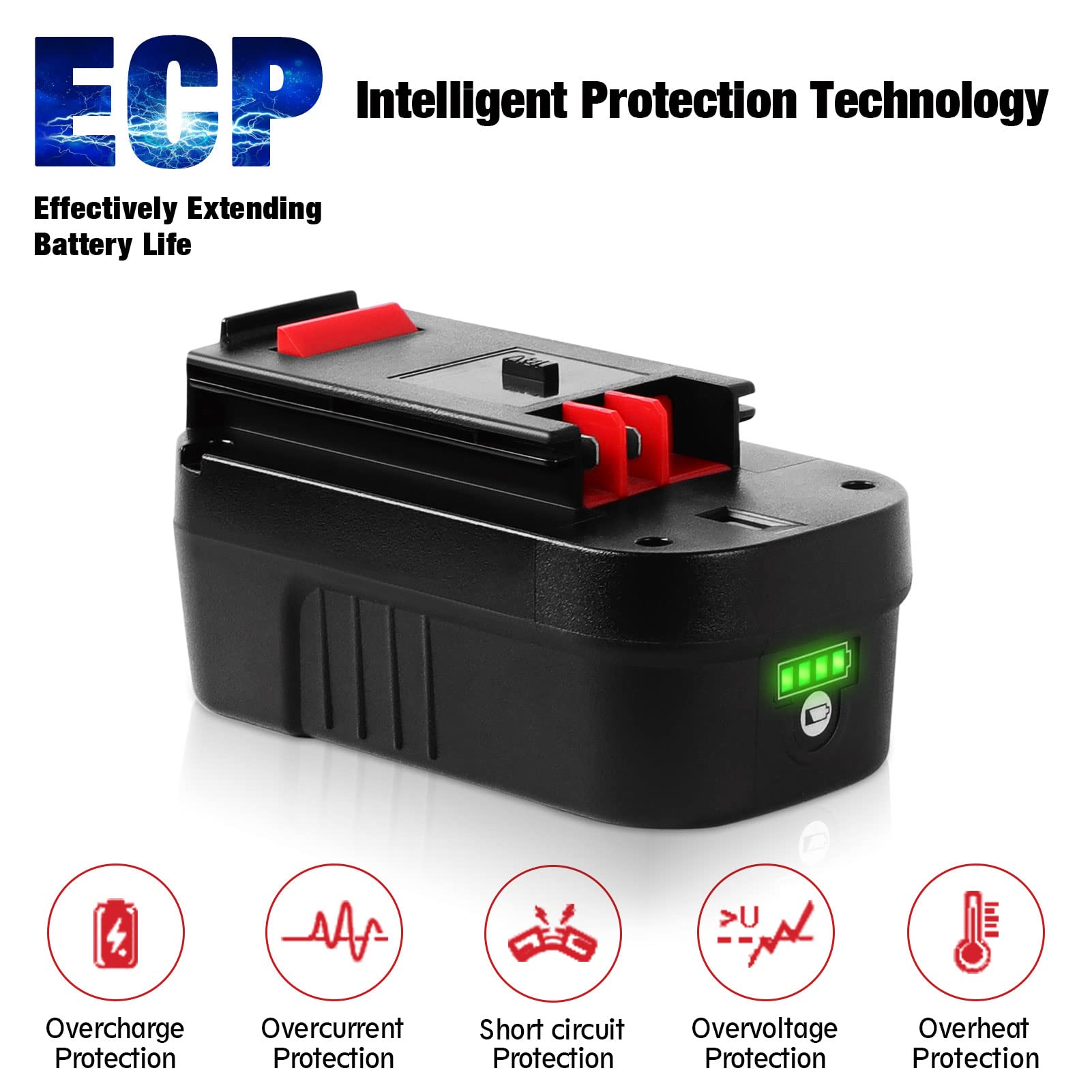 【Lithium-ion】 WINUNIK HPB18 18V 6.0Ah Lithium-ion Battery Replacement for Black and Decker 18Volt Battery for 244760-00 HPB18 Battery A1718 A18 A18E HPB18-OPE Firestorm FS180BX FS18BX FS18FL FSB18