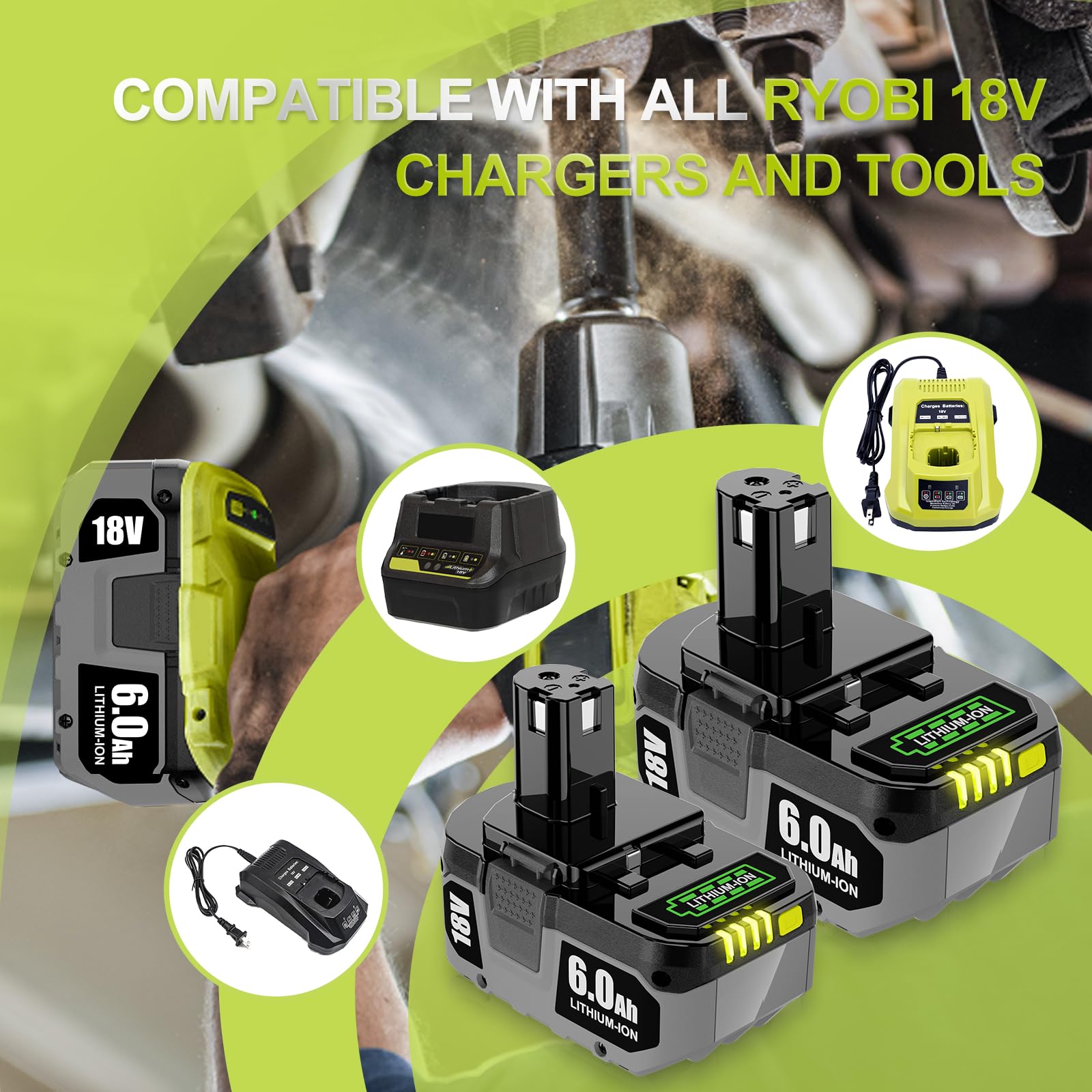 WINUNIK 18V 6.0Ah Replacement for Ryobi 18V Battery P102 P103 P104 P105 P107 P109 P190 P191 P122 ABP1803 BPP1820 1322401 1400672 130224007 Battery Cordless Power Tools