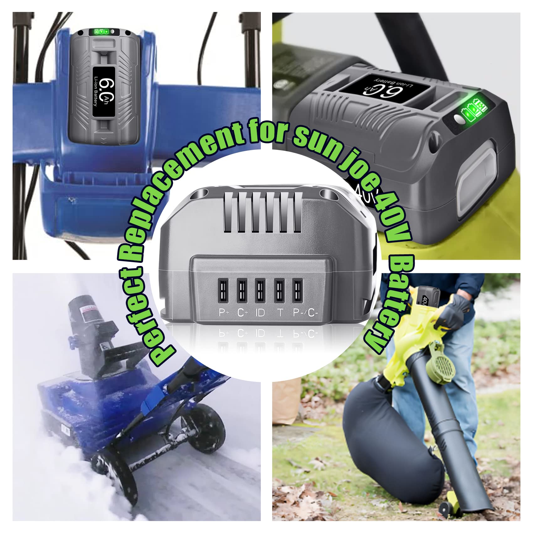 WINUNIK 40V 6.0Ah iBAT40XRP Replacement for Snow Joe + Sun Joe 40 Volt Batteries iBAT40 iBAT40XRP iBAT40XR-RM iBAT40-RM Battery Compatible with Snow Joe Battery 40V Snow Blower and Sun Joe Wireless iON