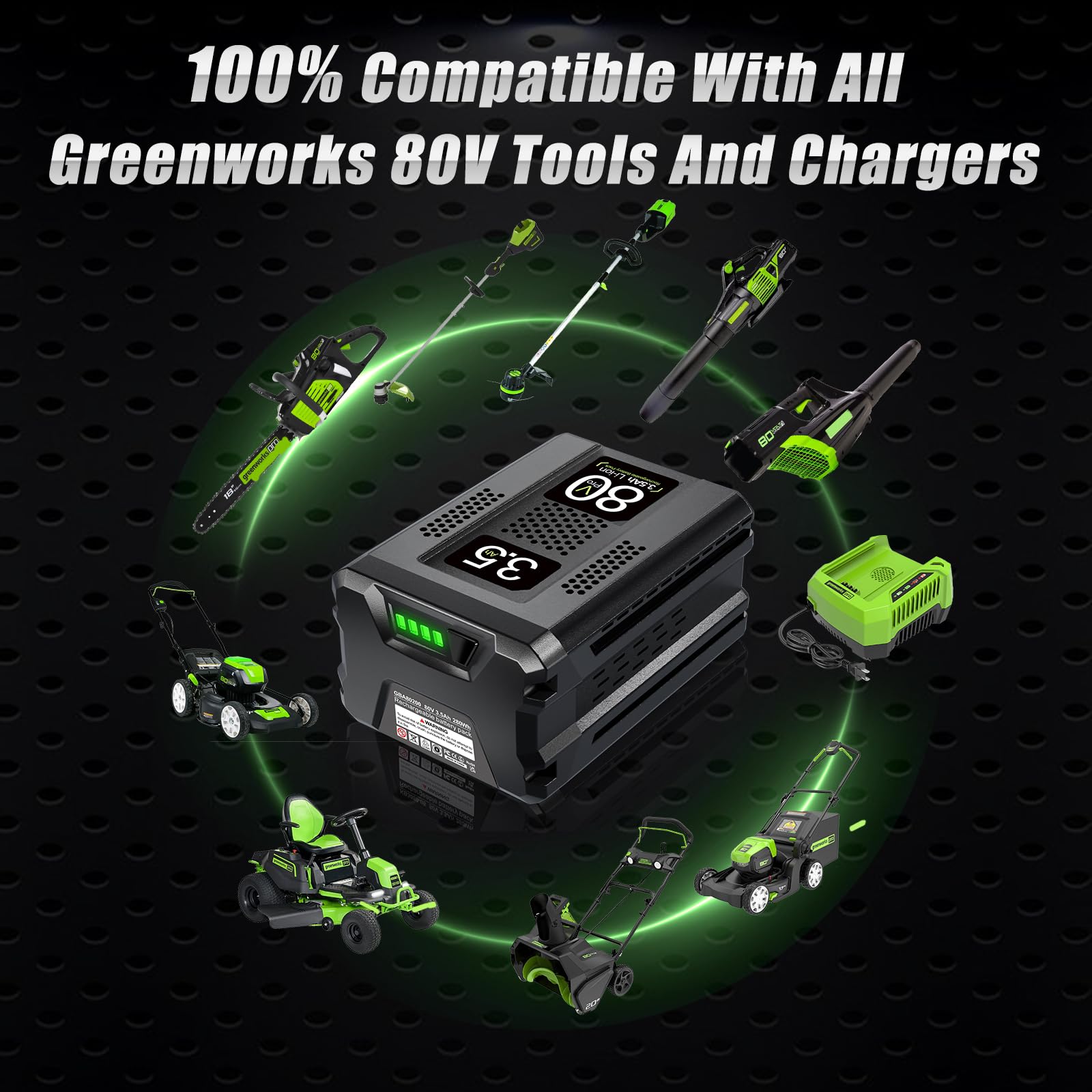 Upgrade【80V 3.5Ah Real Capacity Battery for Greenworks 80V Battery】 GBA80200 GBA80250 GBA80400 GBA80500, High Capacity Rechargeable Lithium Ion Battery for Greenworks 80V Cordless Power Tools