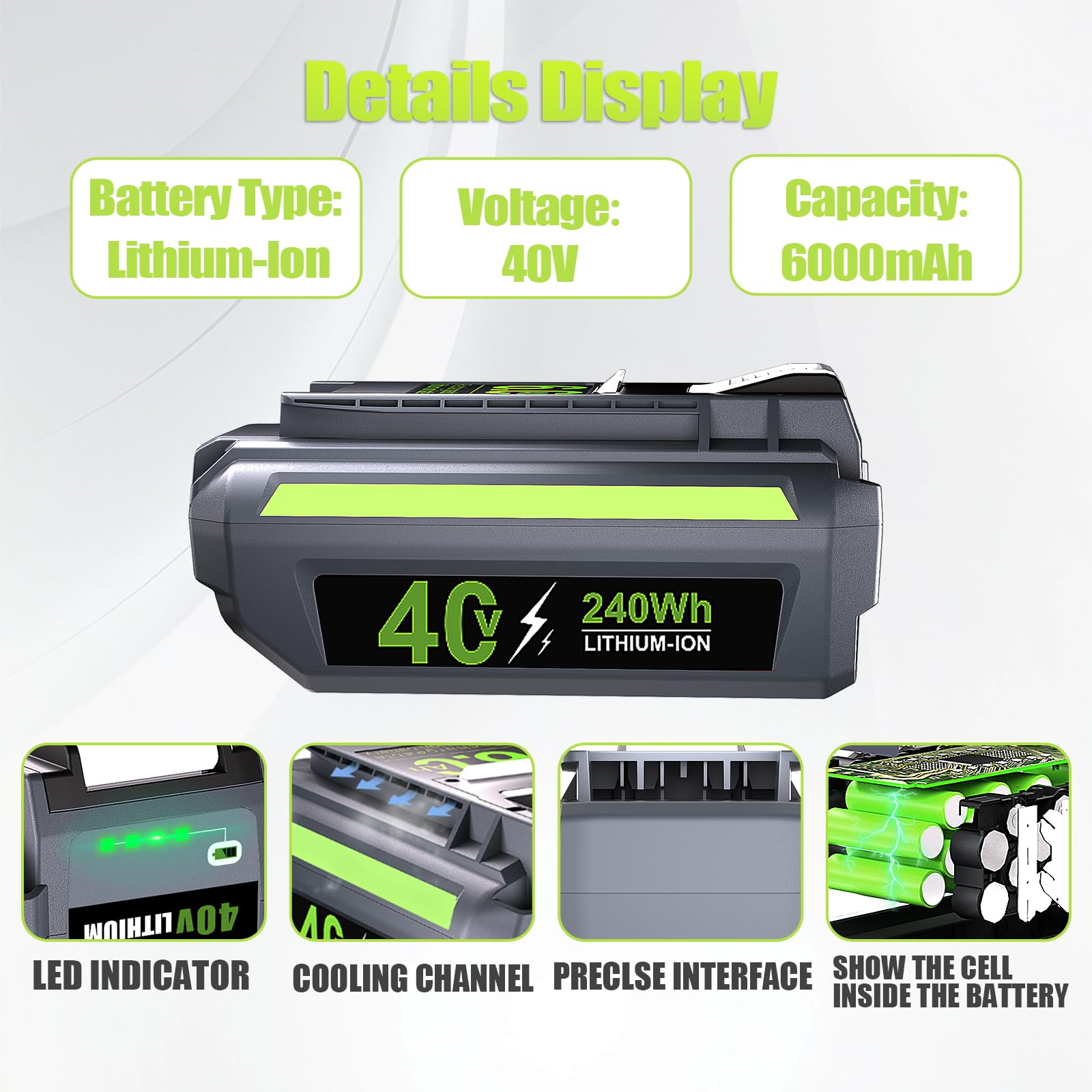 WINUNIK 40V 6.0Ah Replacement for Ryobi 40V Lithium-ion Battery Compatible with Ryobi 40-Volt OP4015 OP4026 OP40201 OP40261 OP4030 OP40301 OP4040 OP40401 OP4050 OP4050A OP40501 OP40601
