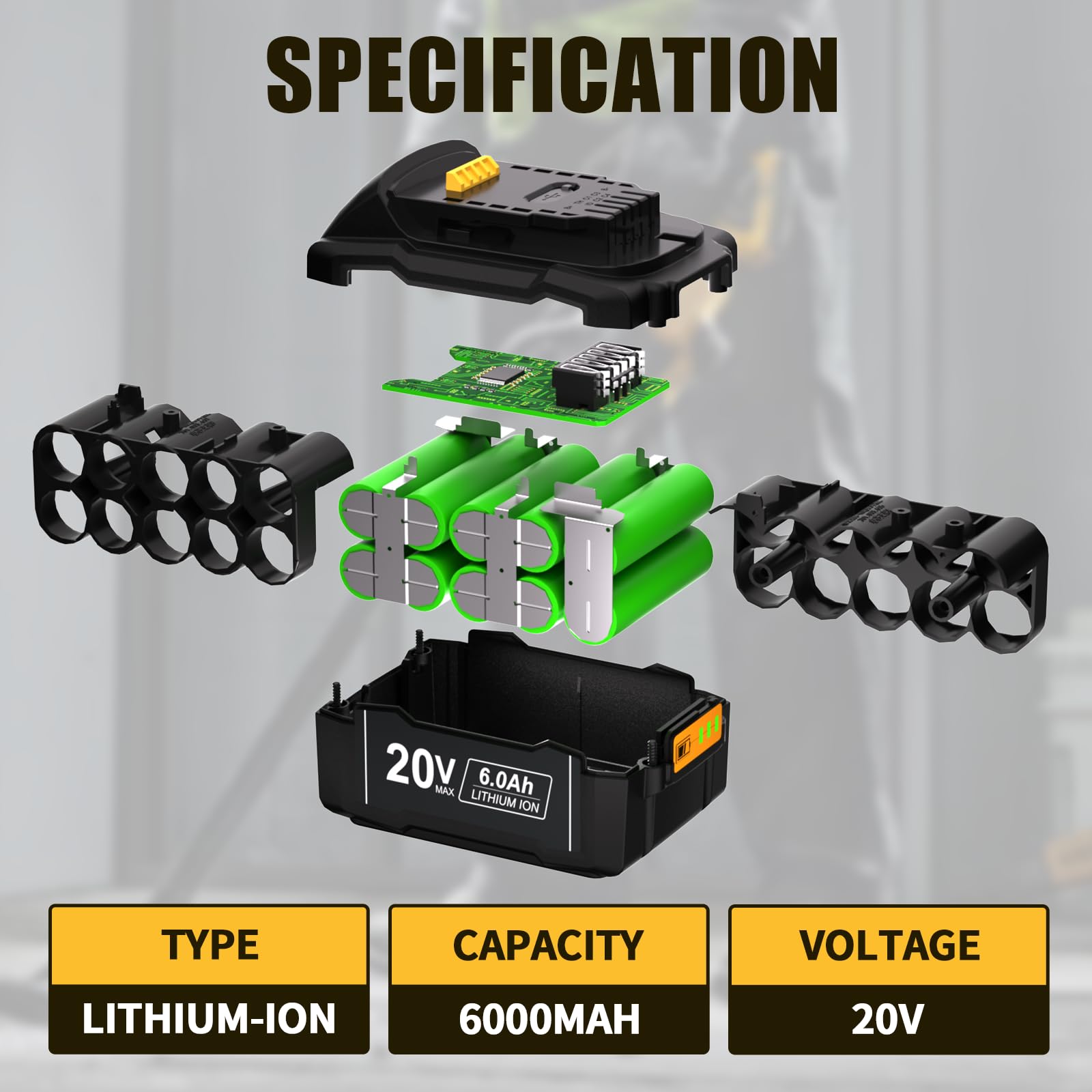 2 Pack WINUNIK 20V 6.0Ah Batteries Replacement for Dewalt 20V Battery DCB200 DCB206 DCB207 DCB204 DCB203 DCB201 DCB200 DCB180 DCD/DCF/DCG/DCS Series 20V Battery with Type-C USB Port