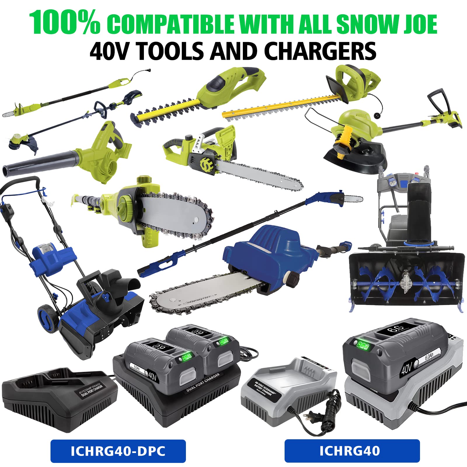 WINUNIK 40V 6.0Ah iBAT40XRP Replacement for Snow Joe + Sun Joe 40 Volt Batteries iBAT40 iBAT40XRP iBAT40XR-RM iBAT40-RM Battery Compatible with Snow Joe Battery 40V Snow Blower and Sun Joe Wireless iON