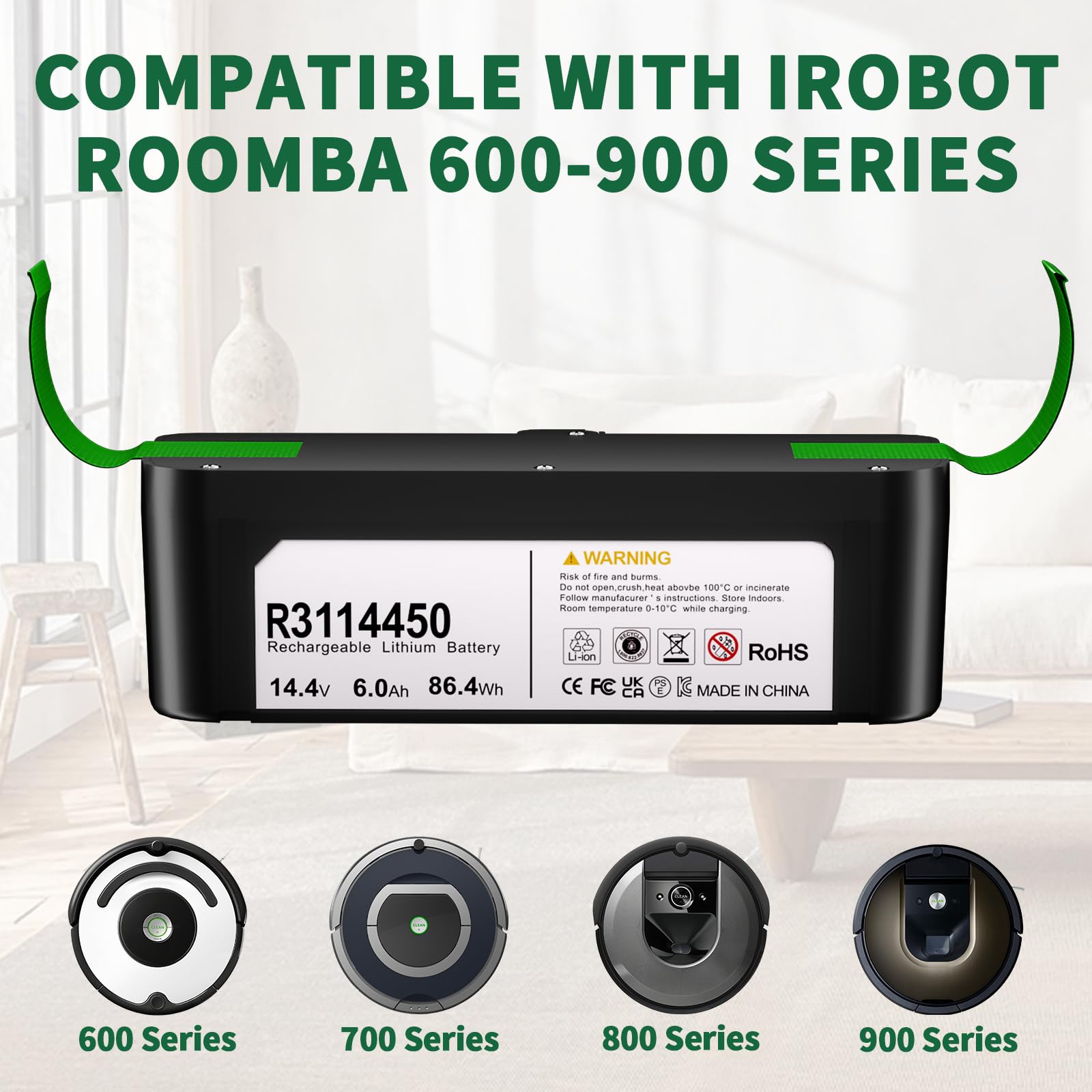 WINUNIK 14.4V 6000mAh Replacement Battery Compatible with iRobot Roomba R3 500 600 700 800 900 Series 500 510 531 535 540 550 552 560 570 580 595 620 650 660 700 760 770 780 790 800 870 900