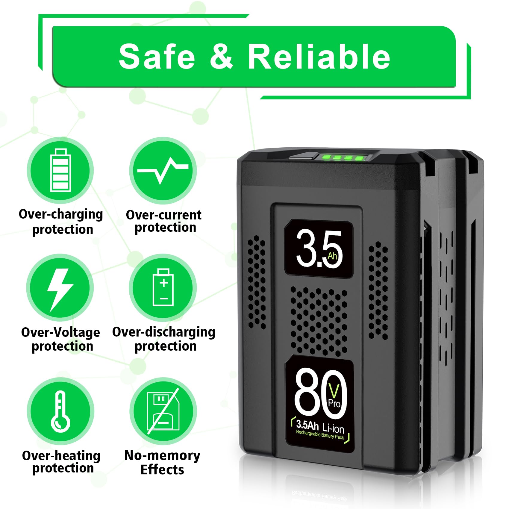 WINUNIK GBA80200 80V 3.5Ah for Greenworks 80V Battery Compatible with Greenworks PRO 80V Lithium Ion Battery GBA80200 GBA80250 GBA80400 GBA80500 High Capacity Rechargeable Lithium Ion Battery