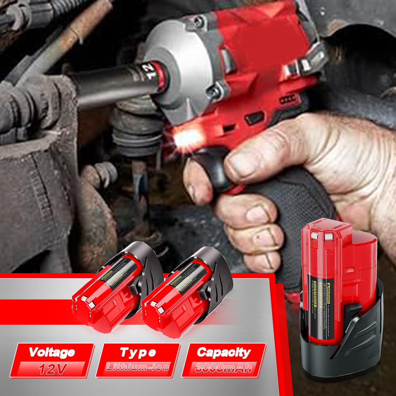 WINUNIK 2-Pack 12V 3.0Ah Replacement Batteries for Milwaukee M12, Compatible with Milwaukee 12V Battery 48-11-2430, 48-11-2420, 48-11-2440, 48-11-2402, 48-11-2411 Lithium-Ion Tools
