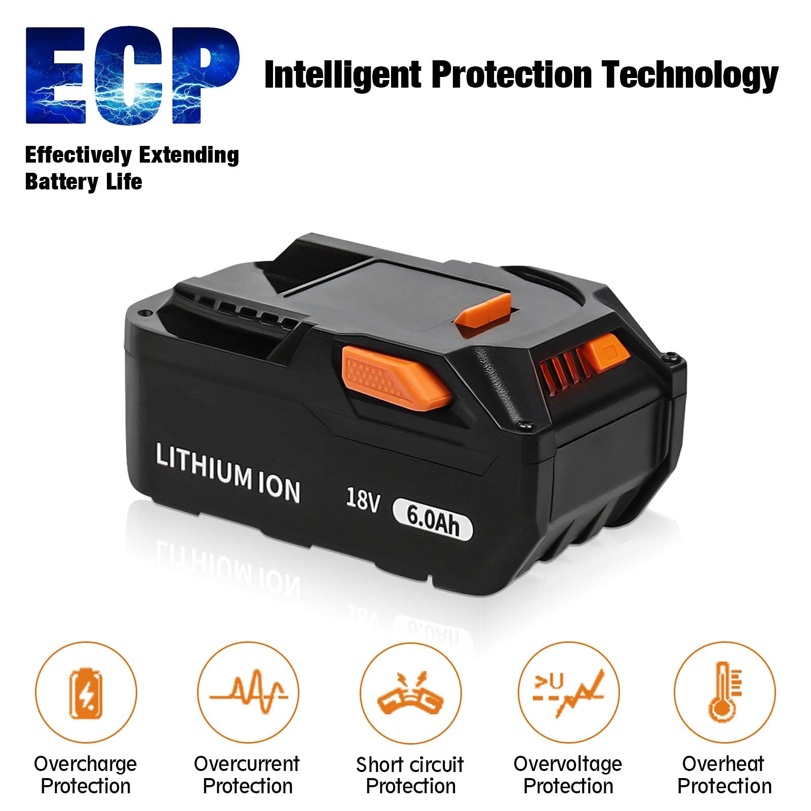 WINUNIK R840085 18V 6000mAh Lithium Ion Battery Replacement for RIDGID 18V Battery R840087 R840083 R840084 R840086 AC840085 AC840087P Battery