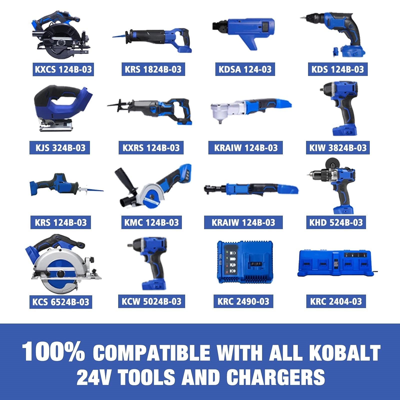 WINUNIK 24V 3000mAh Lithium-ion Battery for Kobalt 24V Max KB624-03 KB524-03 KB424-03 KB224-03 KB124-03 0673802 1051230 Lithium Ion Cordless Tools BatteryăNOT Fit Snow Joe &Sun Joe 24V Toolsă