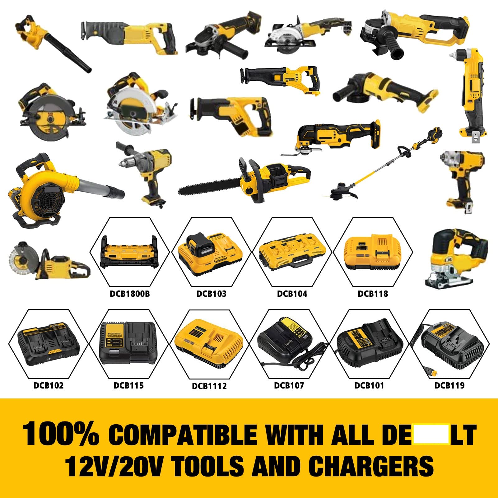 WINUNIK 20V 6000mAh Lithium Ion Battery Replacement for Dewalt 20V Battery DCB200 DCB206 DCB207 DCB204 DCB203 DCB201 DCB200 DCB180 DCD/DCF/DCG/DCS Series