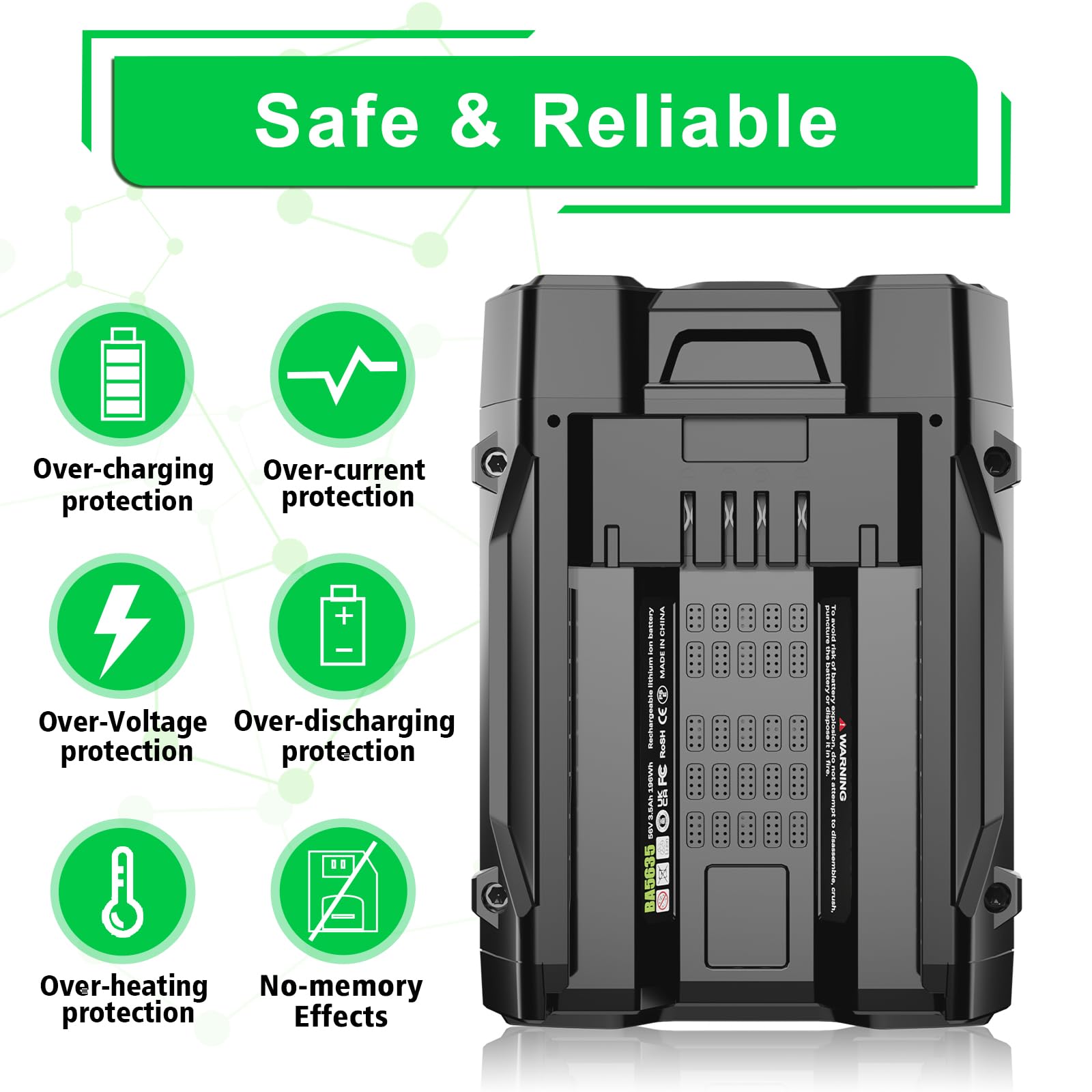 WINUNIK 56V 3.5Ah Replacement for EGO 56V Battery BA1400 BA2800 BA2800T BA4200 BA1400T Compatible with ST1502LB CS1604 LB4800 LB6504 LB5804 HT2400 56V Power Tools,for EGO 56V Power+ Battery