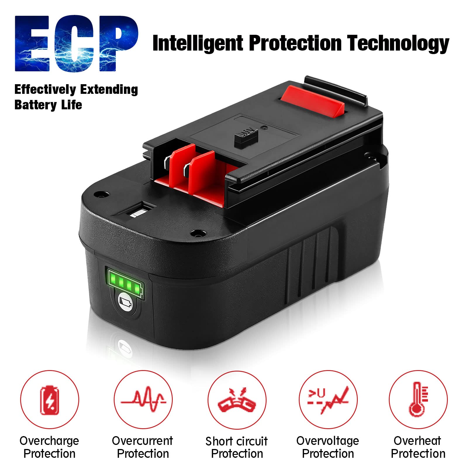 【Lithium-ion】 WINUNIK HPB18 18V 3.0Ah Lithium-ion Battery Replacement for Black and Decker 18Volt Battery for 244760-00 HPB18 Battery A1718 A18 A18E HPB18-OPE Firestorm FS180BX FS18BX FS18FL FSB18