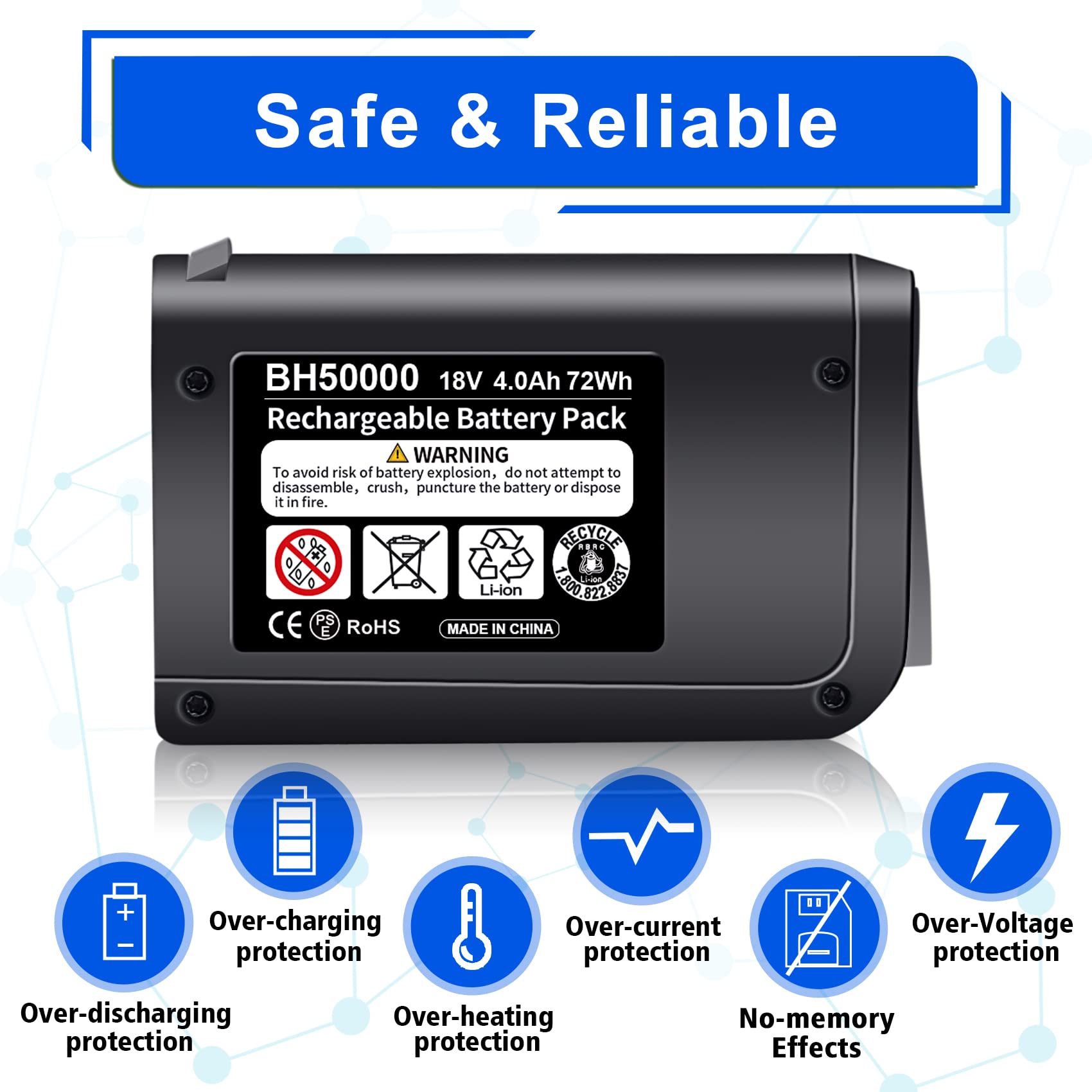 WINUNIK 18V 4.0Ah BH50000 Replacement for Hoover Linx Battery Hoover Linx 18Volt Lithium Ion Battery BH50000 BH50010 BH50020 BH50015 302723001 Cordless Stick Vacuum