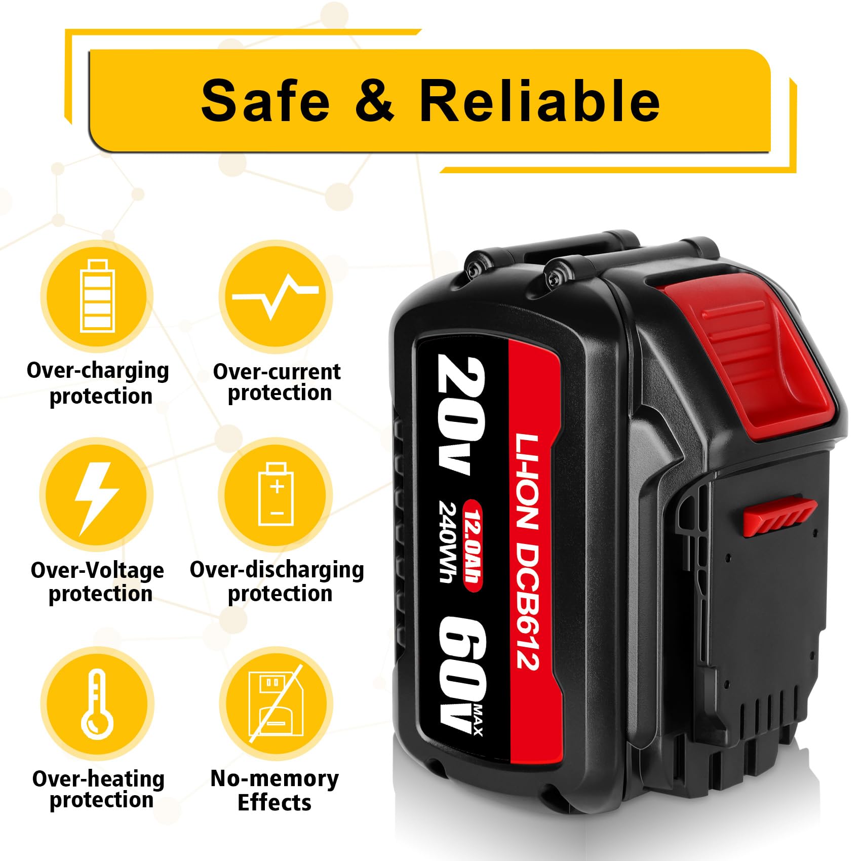 WINUNIK DCB612 12.0Ah 20V/60V Replacement Battery for DeWalt 60V Flexvolt Battery DCB606 DCB612 DCB606-2 DCB609 DCB609-2 DCB204 DCB206 20V/60V/120V MAX Cordless Power Tools