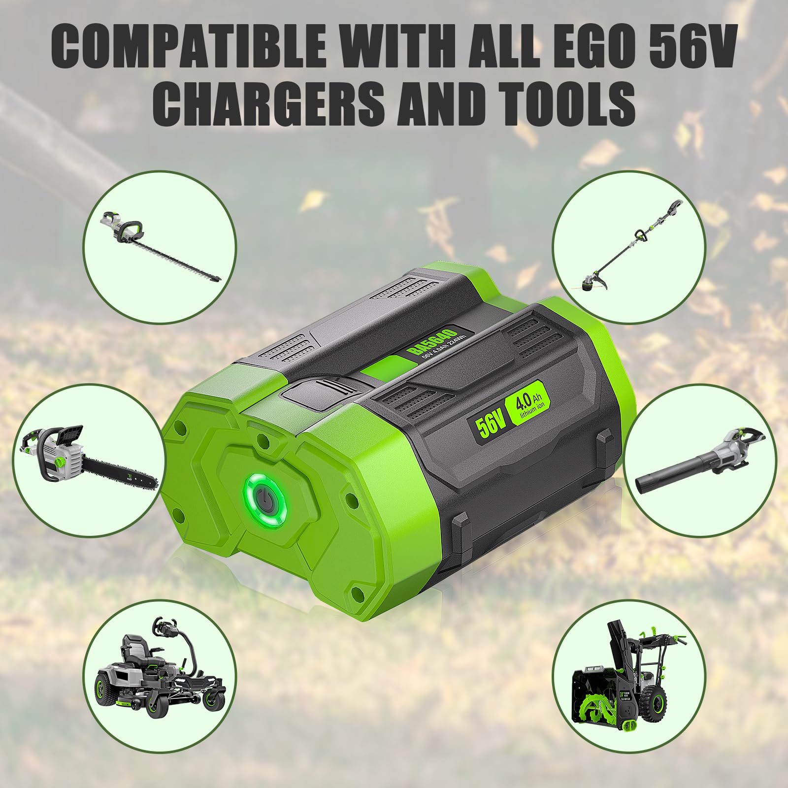 WINUNIK 56V 4.0Ah Replacement for EGO 56V Battery BA2800 BA2800T BA4200 BA1400 Compatible with ST1502LB CS1604 LB4800 LB6504 LB5804 HT2400 56V Power Tools,for EGO 56V Power+ Battery