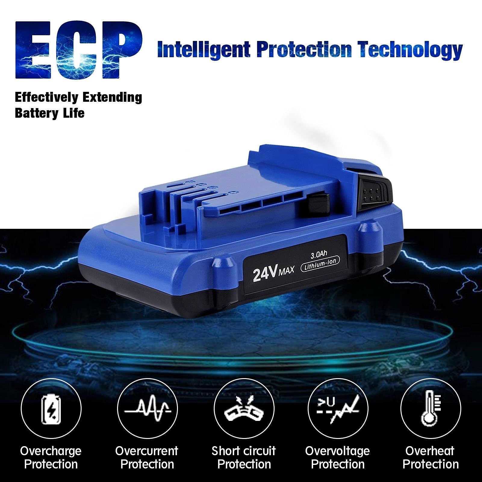 WINUNIK 24V 3000mAh Lithium-ion Battery for Kobalt 24V Max KB624-03 KB524-03 KB424-03 KB224-03 KB124-03 0673802 1051230 Lithium Ion Cordless Tools BatteryăNOT Fit Snow Joe &Sun Joe 24V Toolsă