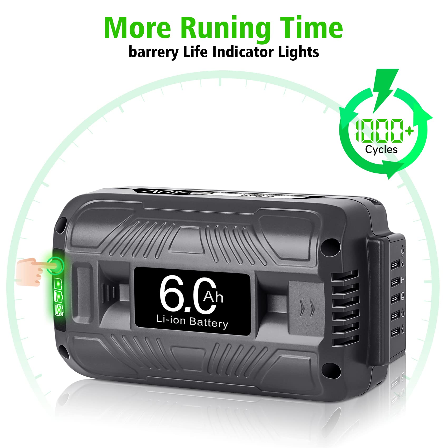 WINUNIK 40V 6.0Ah iBAT40XRP Replacement for Snow Joe + Sun Joe 40 Volt Batteries iBAT40 iBAT40XRP iBAT40XR-RM iBAT40-RM Battery Compatible with Snow Joe Battery 40V Snow Blower and Sun Joe Wireless iON