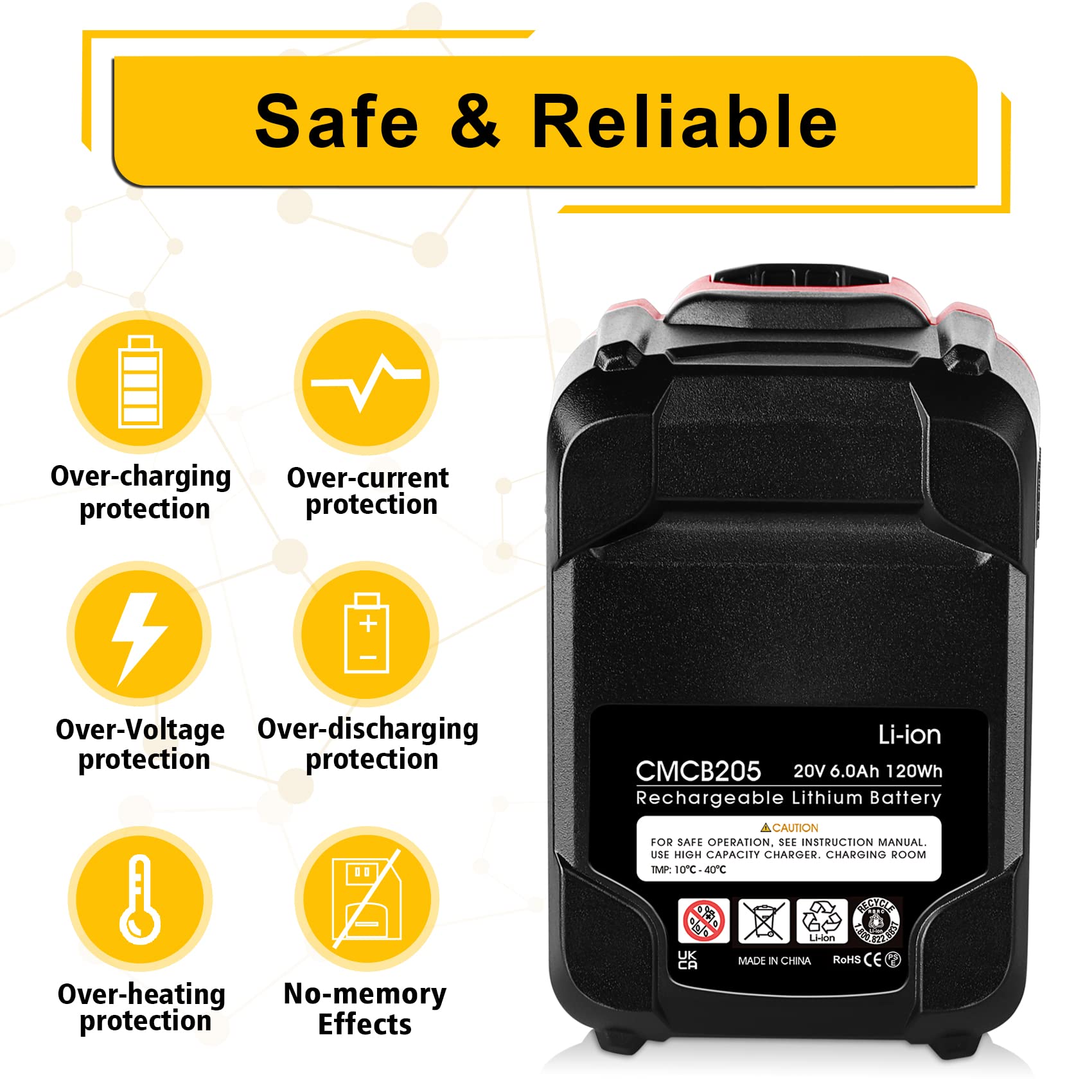 2PACK WINUNIK CMCB204 6.0Ah 20V Lithium-ion Battery Replacement for Craftsman V20 Lithium Ion Battery CMCB204 CMCB204-2 CMCB202 CMCB202-2 CMCB201