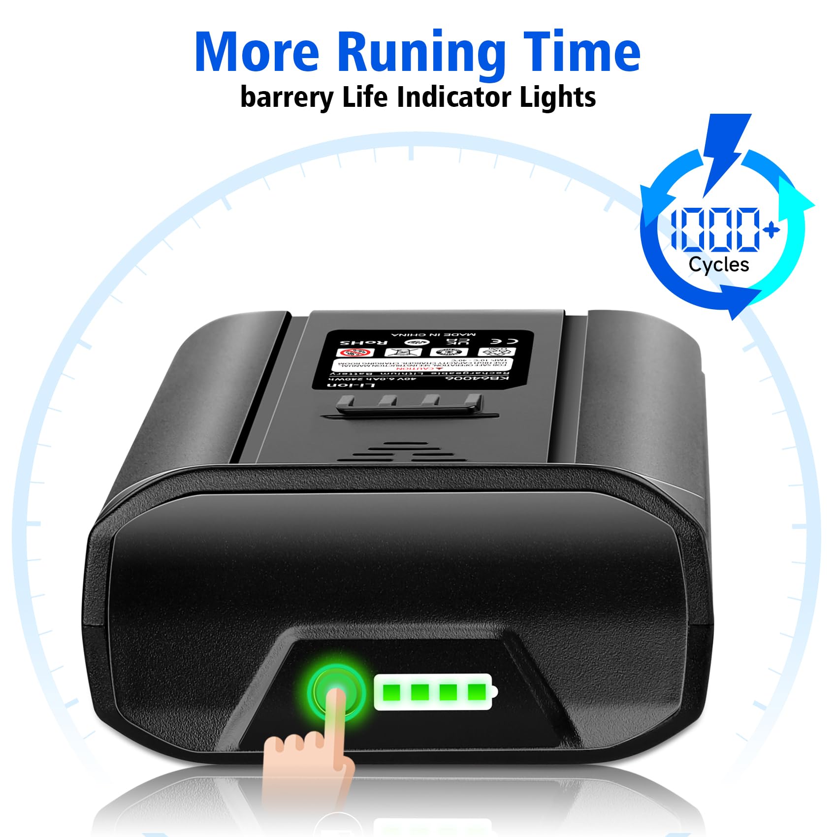 WINUNIK 40V 4000mAh Battery Replacement for Kobalt 40Volt Lithium Ion Battery KB440-03 KB540C-06 KB540-06 KB2540C-06 KB640-03 KB240-06 KB640-06 KB245-06 KRC40-06 KB440C-06 KRC60 KRC40-06 KB240-06