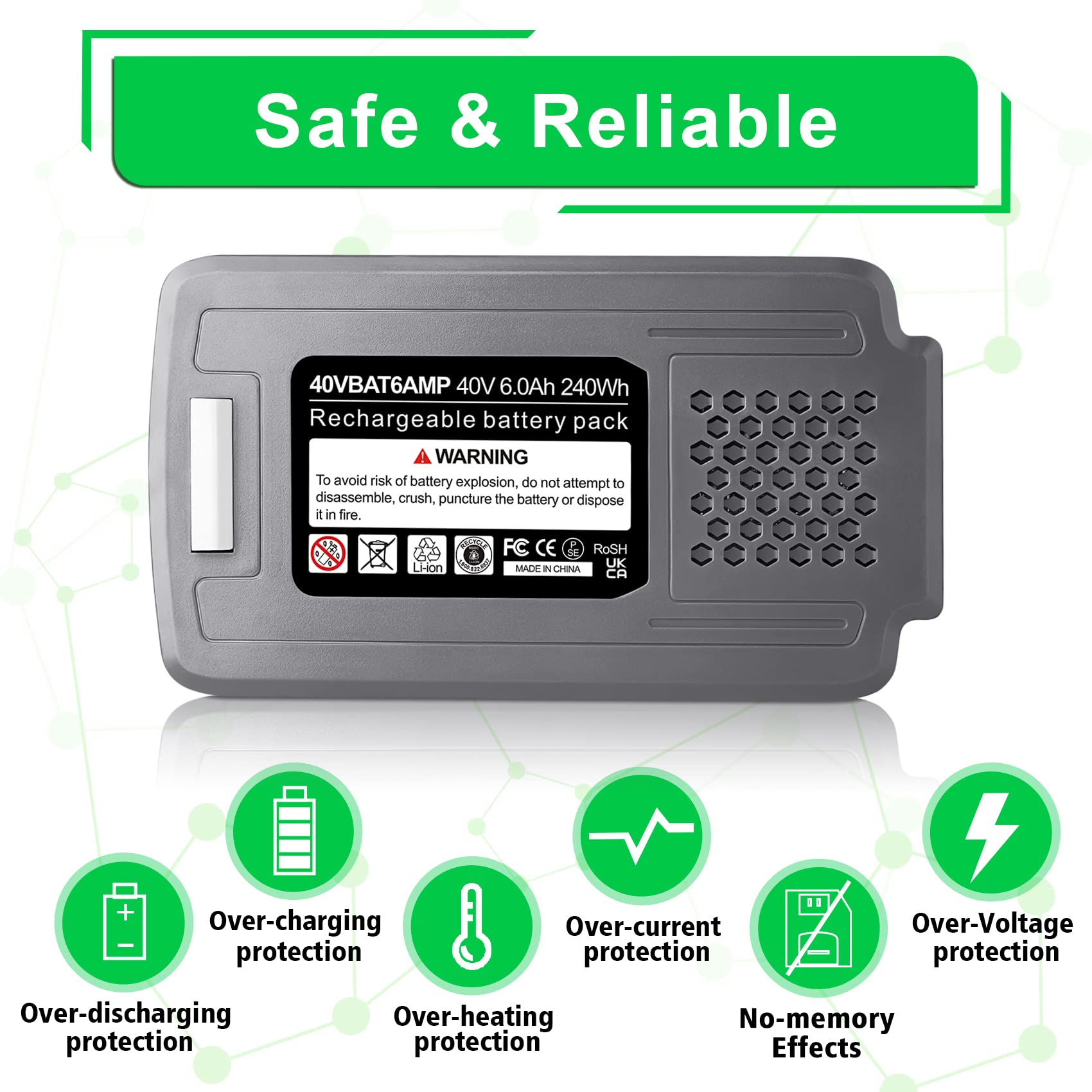 WINUNIK 40V 6.0Ah iBAT40XRP Replacement for Snow Joe + Sun Joe 40 Volt Batteries iBAT40 iBAT40XRP iBAT40XR-RM iBAT40-RM Battery Compatible with Snow Joe Battery 40V Snow Blower and Sun Joe Wireless iON