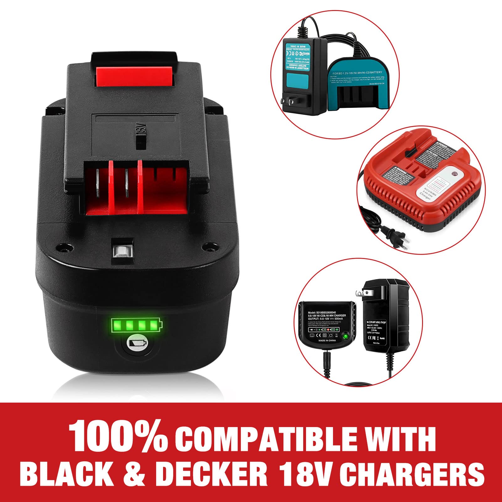 【Lithium-ion】 WINUNIK HPB18 18V 6.0Ah Lithium-ion Battery Replacement for Black and Decker 18Volt Battery for 244760-00 HPB18 Battery A1718 A18 A18E HPB18-OPE Firestorm FS180BX FS18BX FS18FL FSB18