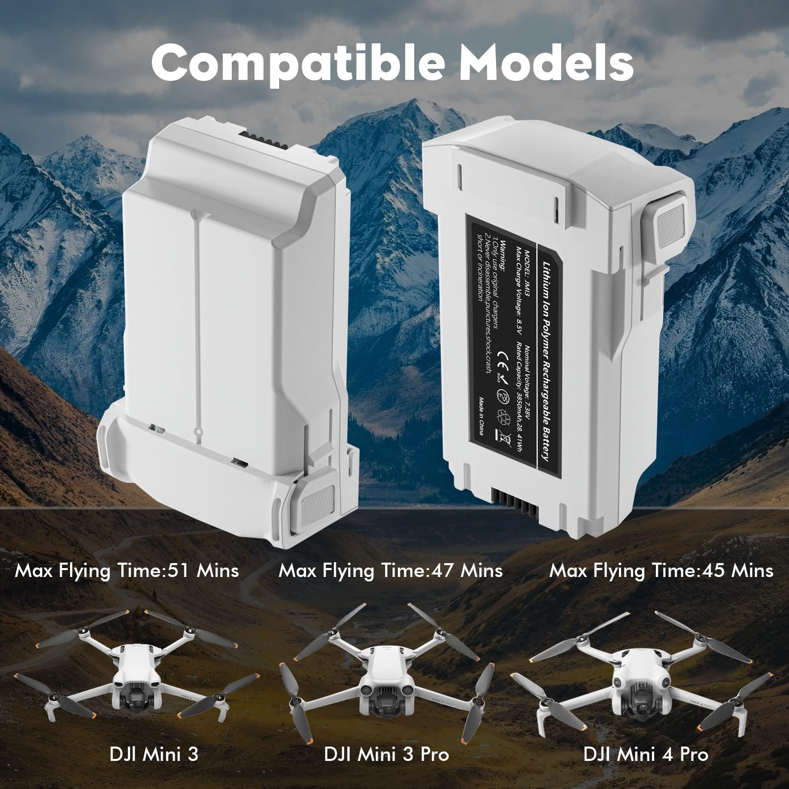 Intelligent Flight Battery Plus for DJI Mini 4 Pro/Mini3/ Mini3Pro,3850mAh 47 Mins Flight Time Upgrade 2025 (Mini 4 Pro/3 Pro/3 Battery*2)