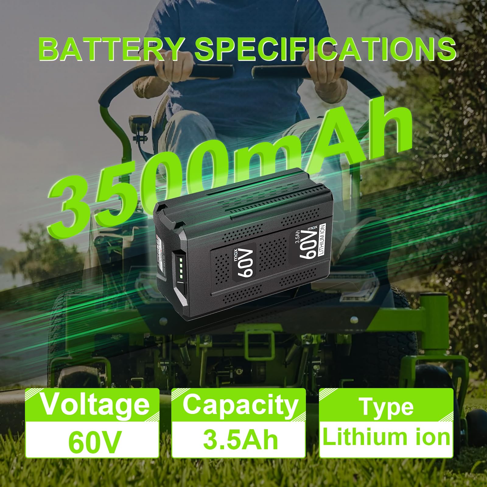 WINUNIK 60V 3.5Ah Lithium Ion Replacement Battery for Greenworks Pro 60V Battery LB60A03 LB60A02 LB60A00 Compatible with Greenworks 60V Cordless Power Tool Batteries